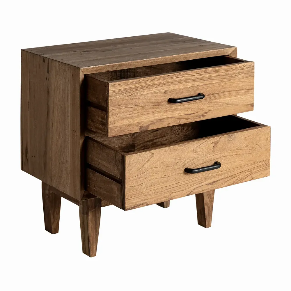 Night tables - Cotard brown reclaimed wood bedside table 61x40x61 cm - VICAL