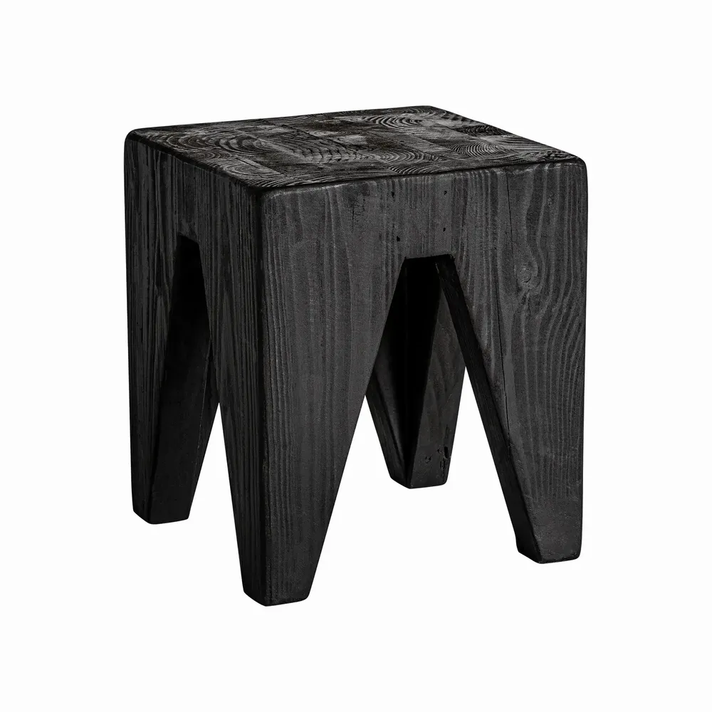 Tabourets - Tabouret en bois de pin recyclé couleur noir cassé en 35x35x40 cm - VICAL