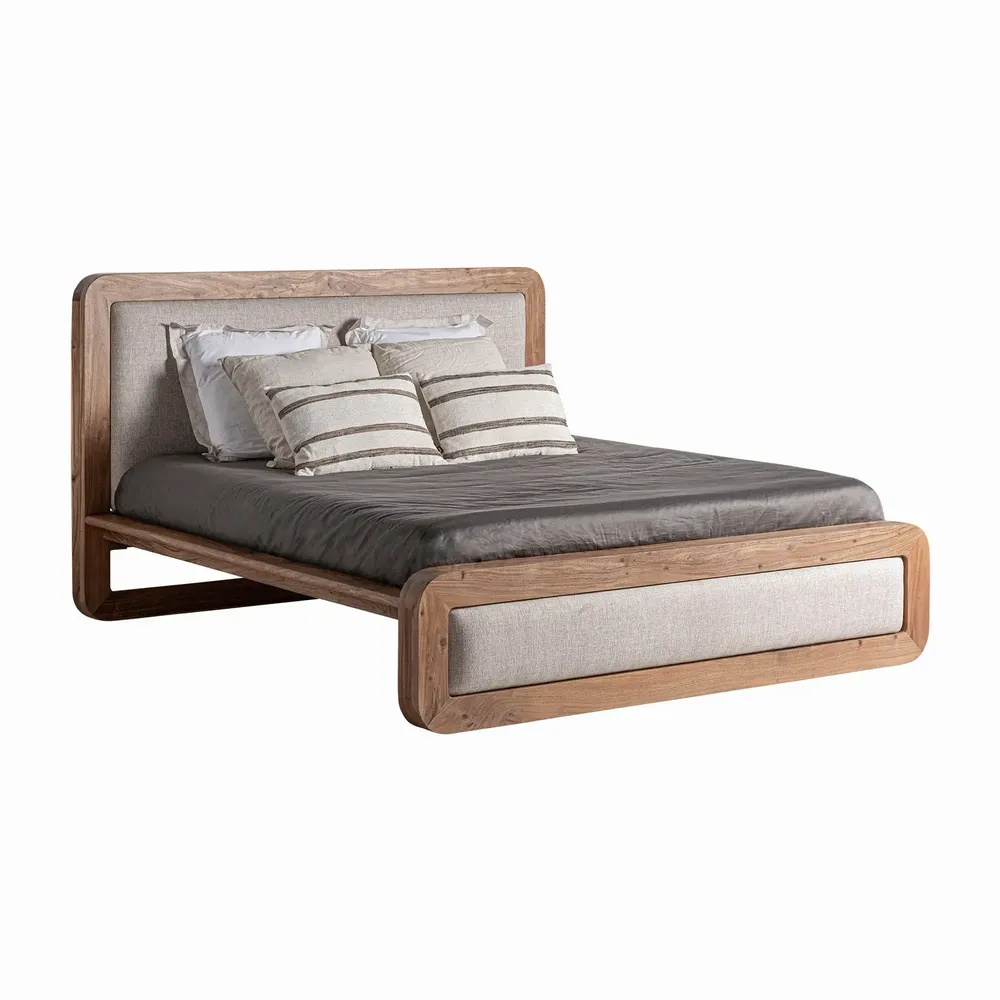 Beds - Bed in acacia wood off brown colour in 200x180x122 cm - VICAL