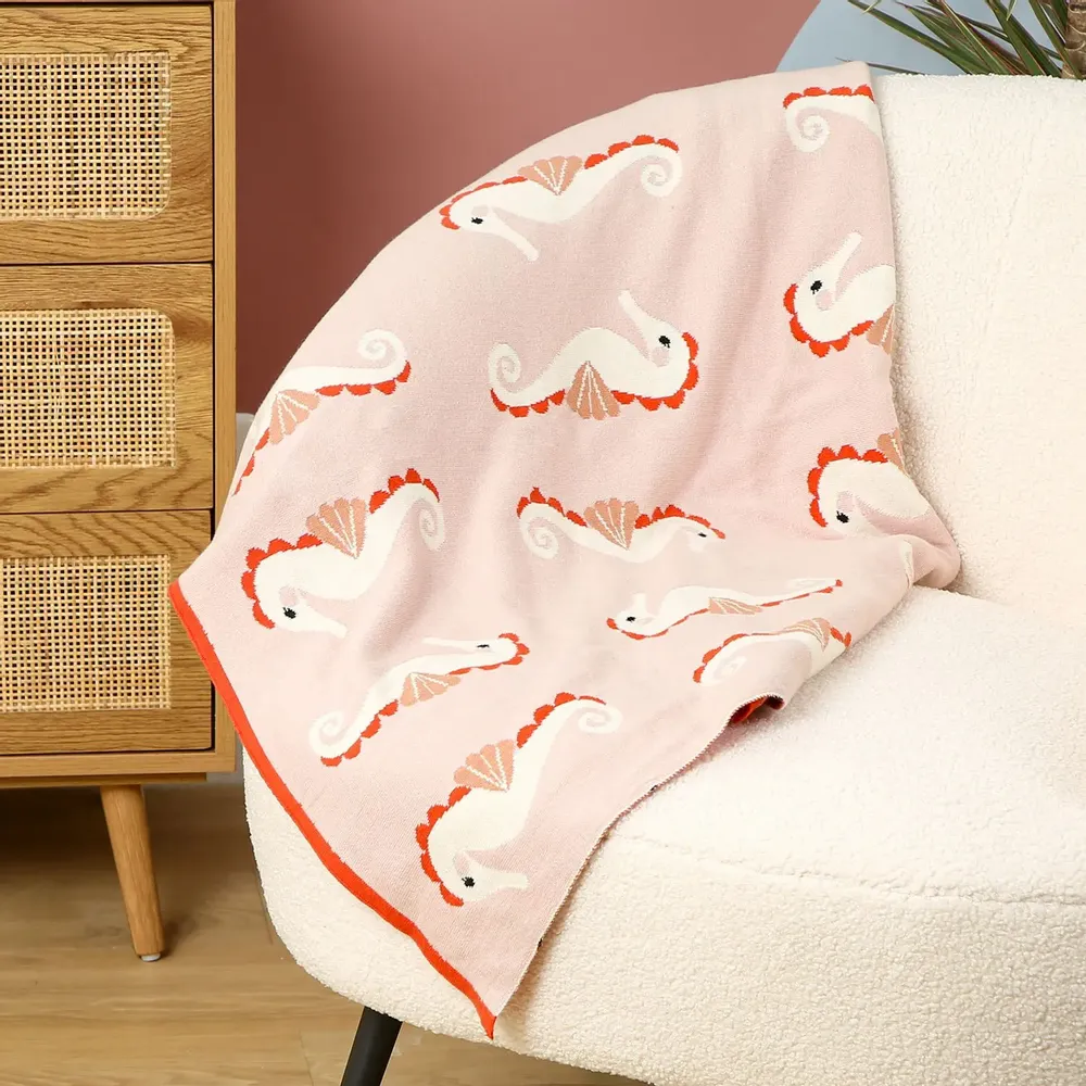 Paréos pour enfants - Plaid - Hippocampe Rose - Coton Bio - POMME