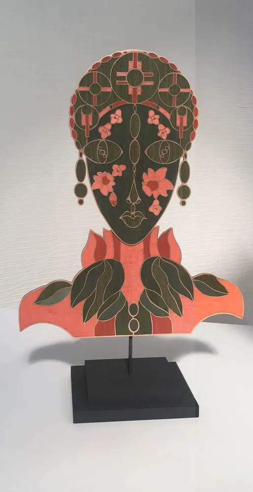 Sculptures, statuettes et miniatures - Masque-sculpture en marqueterie bois et cuivre – Battement - ATELIER NATHALIE MELON