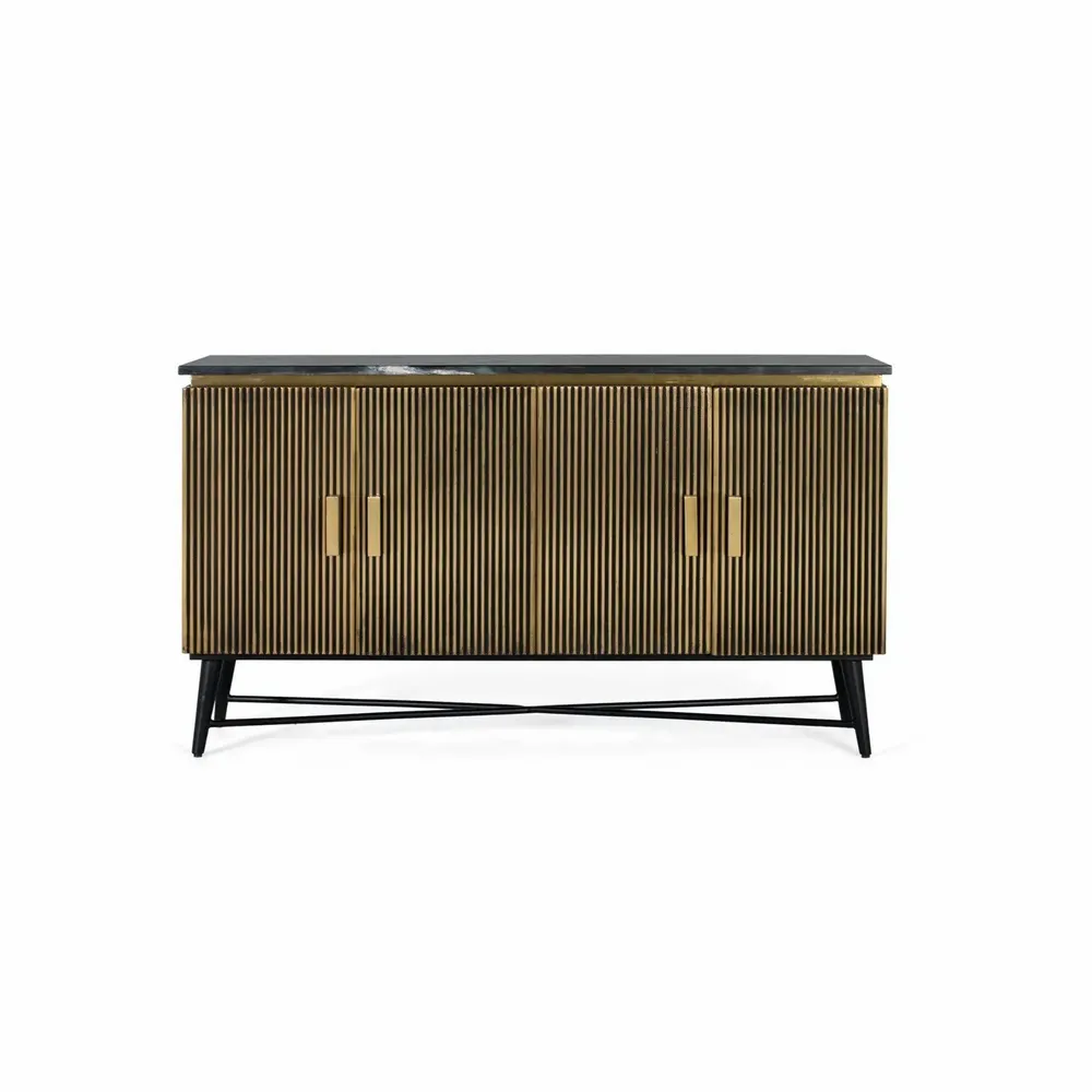 Sideboards - Sideboard with 4 wooden doors covered in bronze and marble top - GINER Y COLOMER
