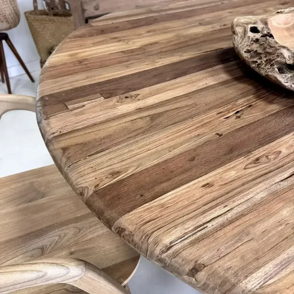 Tables Salle à Manger - Table à manger ronde en bois de teck recyclé - RONNY - HYDILE