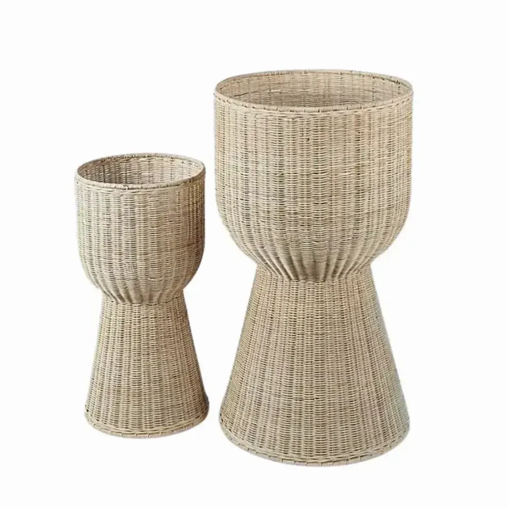 Pots de fleurs - Lot de 2 grands cache- pots sur pied en rotin - FLORENCE - HYDILE