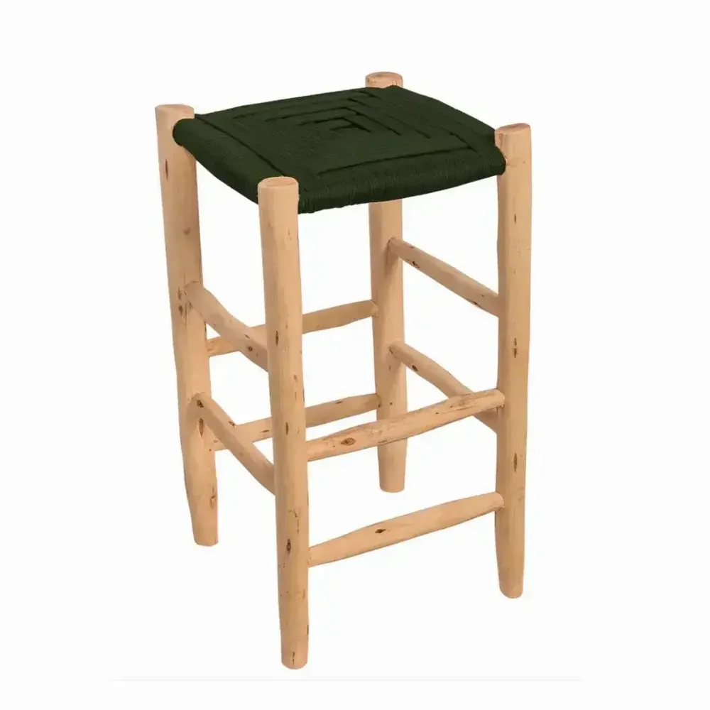 Stools - Wooden and green rope bar stool - ROUCOU - HYDILE