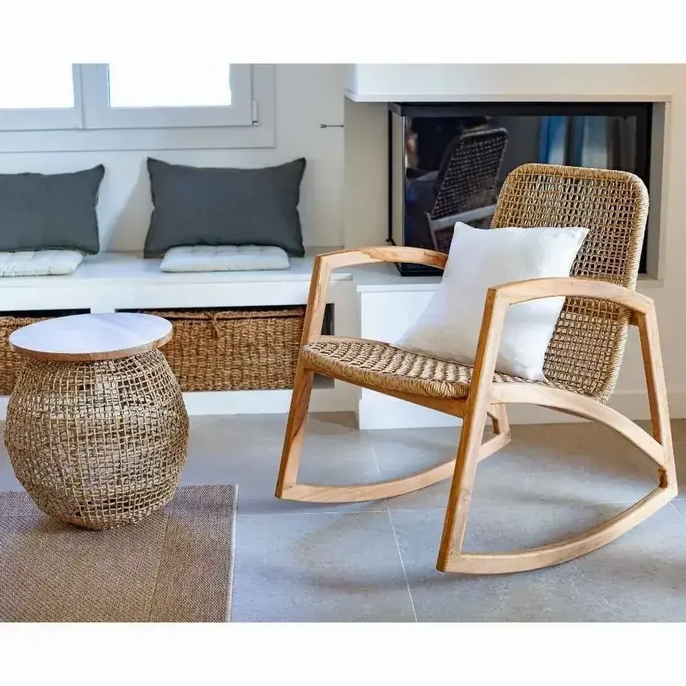 Armchairs - Outdoor/indoor rocking chair in teak and rope - ANNA - HYDILE