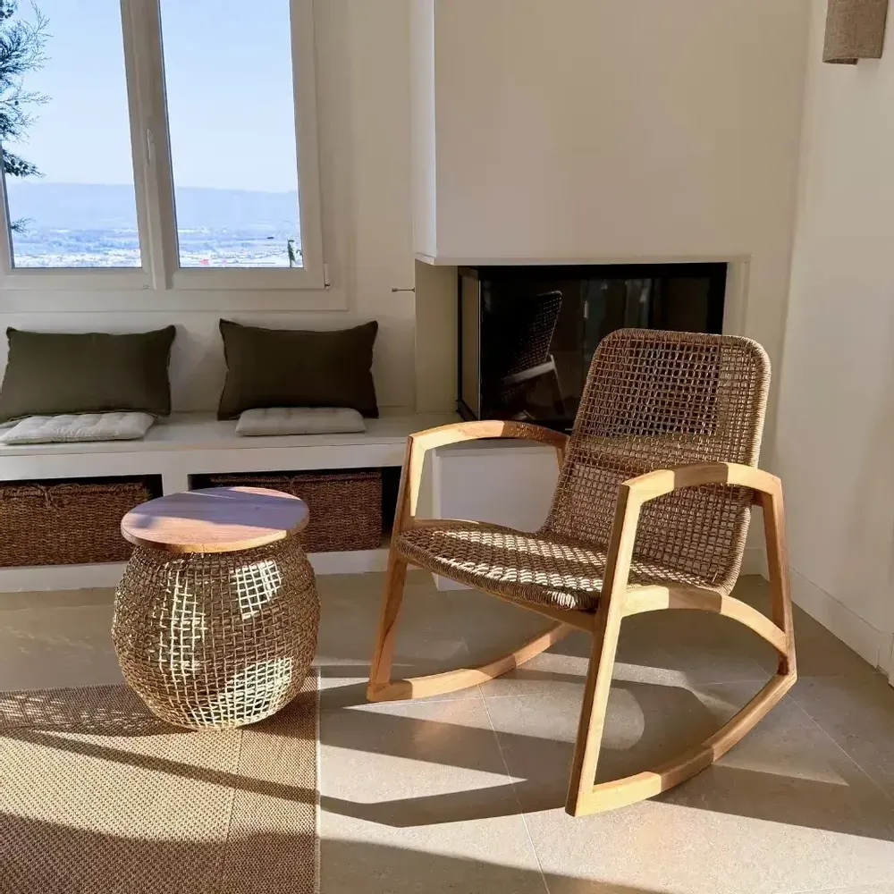 Armchairs - Outdoor/indoor rocking chair in teak and rope - ANNA - HYDILE