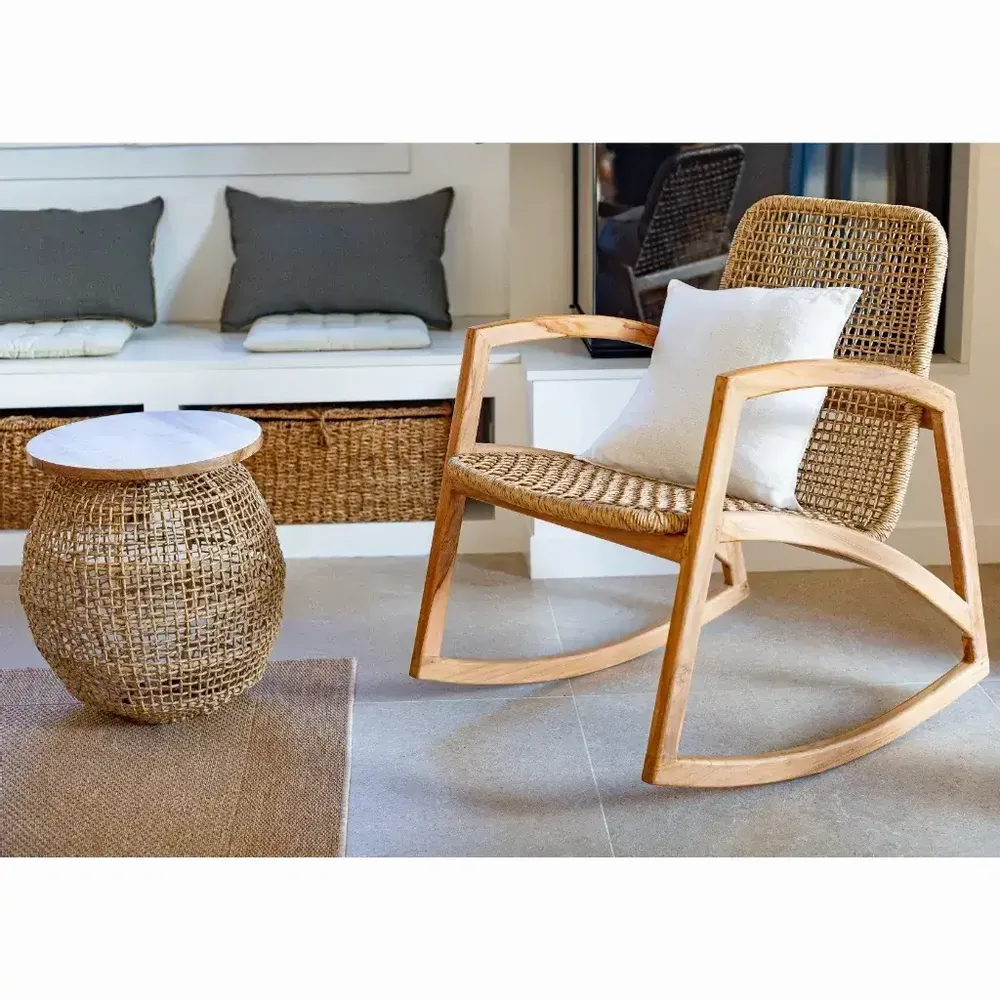 Autres tables - Table en corde et plateau en bois de teck - ANNIE - HYDILE