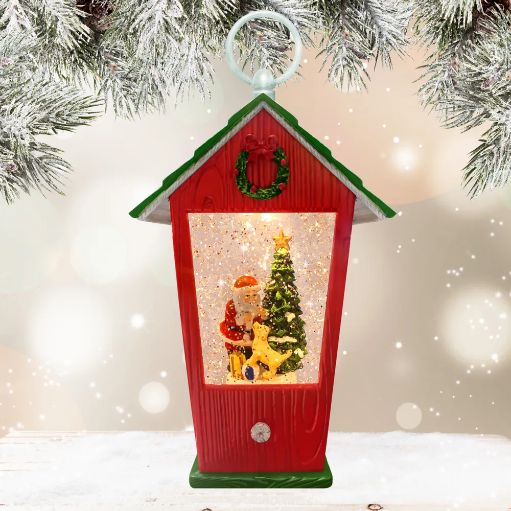 Other Christmas decorations - Christmas LED Lantern Snow Globe – Santa & Deer at Christmas Tree (Warm White LED) – Timer & DC Option - BLUE STAR B.V.