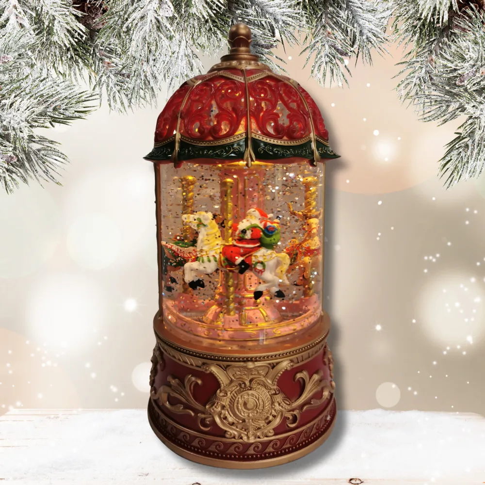 Other Christmas decorations - Christmas LED Carousel Snow Globe – Santa on Horseback (Warm White LED) – Timer & DC Option - BLUE STAR B.V.