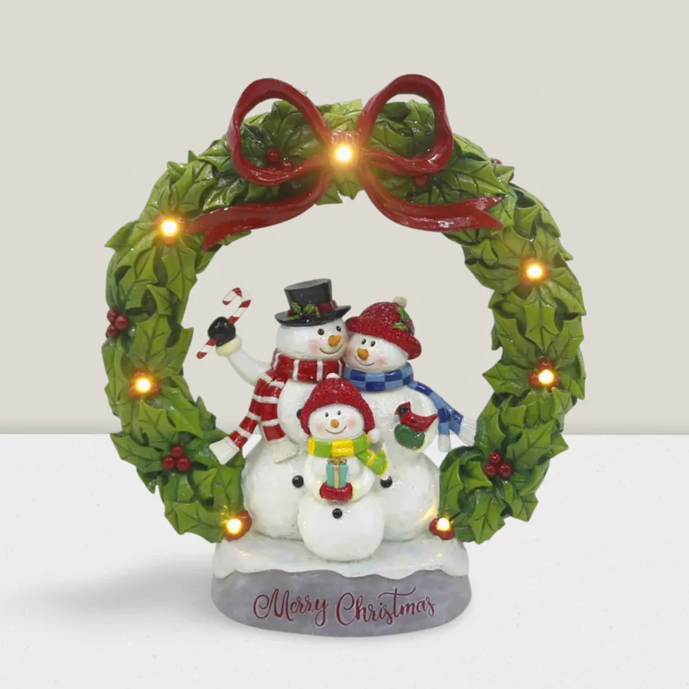 Other Christmas decorations - Christmas LED Wreath Scene – Snowman Family with Warm White Lights - BLUE STAR B.V.