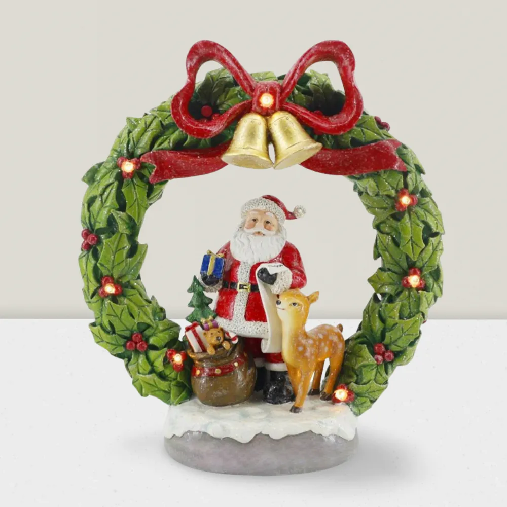 Other Christmas decorations - Christmas LED Wreath Scene – Santa with Reindeer & Gifts (Warm White LED) - BLUE STAR B.V.