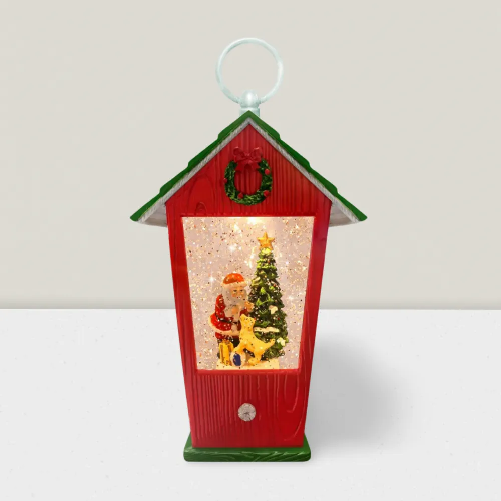 Other Christmas decorations - Christmas LED Lantern Snow Globe – Santa & Deer at Christmas Tree (Warm White LED) – Timer & DC Option - BLUE STAR B.V.