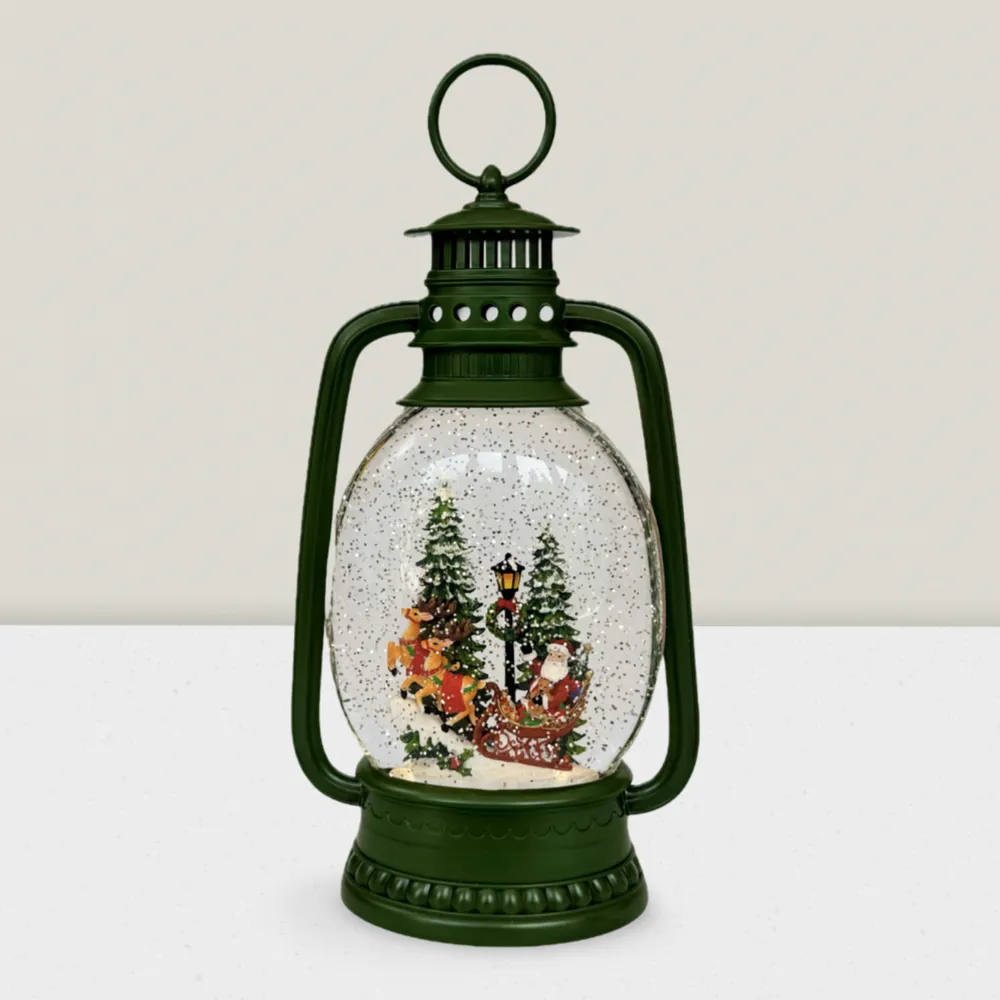Other Christmas decorations - Christmas LED Lantern Snow Globe – Santa Sleigh & Reindeer Scene (Warm White LED) – Timer & DC Option - BLUE STAR B.V.