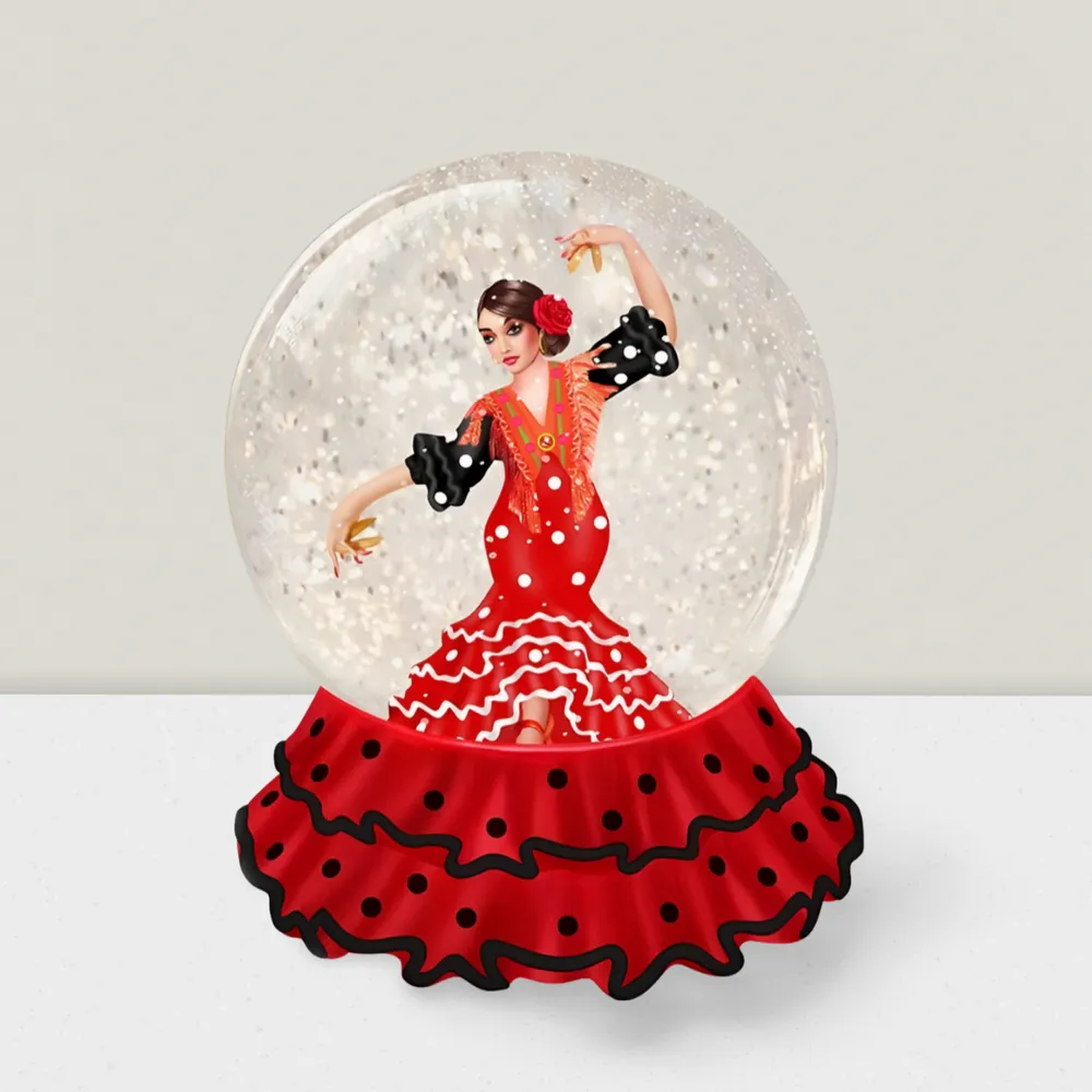 Autres décorations de Noël - Boule à Neige LED – Danseuse Flamenco en Robe Rouge (LED Blanc Chaud) – Minuterie & Option DC - BLUE STAR B.V.