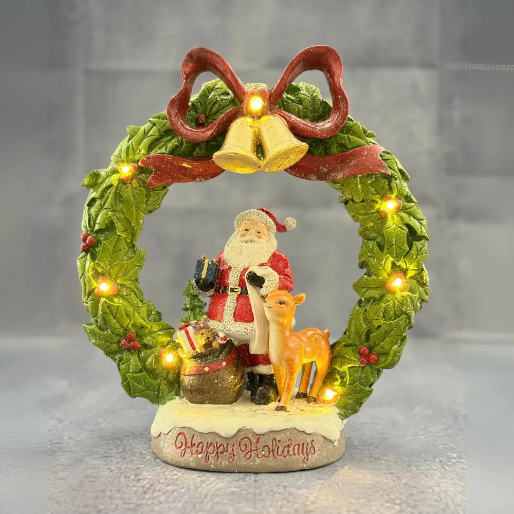 Other Christmas decorations - Christmas LED Wreath Scene – Santa with Reindeer & Gifts (Warm White LED) - BLUE STAR B.V.