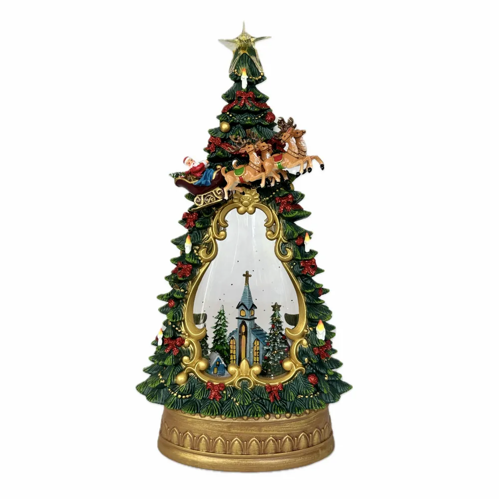 Crèches et santons - Lantern Snow Globe Arbre de Noël LED – Scène d’Église (LED Blanc Chaud) – Minuterie & Option DC - BLUE STAR B.V.