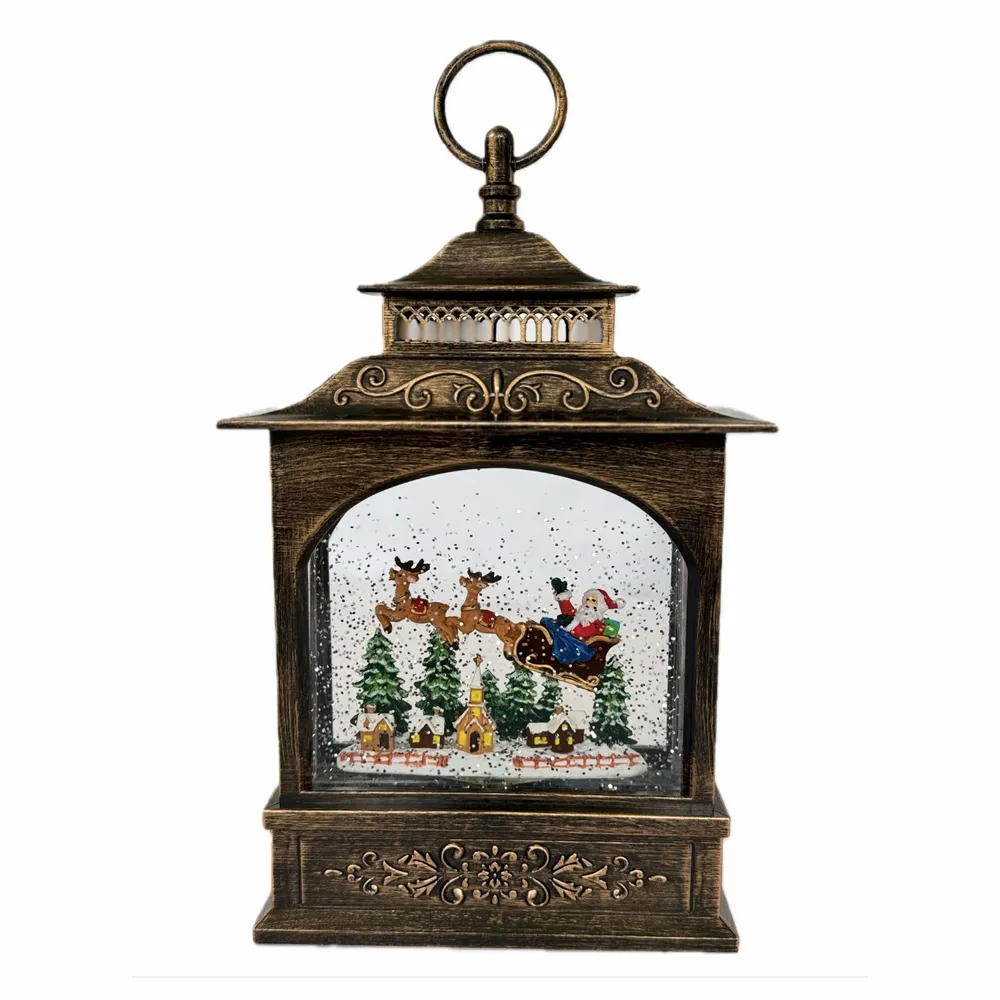 Other Christmas decorations - Christmas LED Lantern Snow Globe – Santa Sleigh Over Village Scene (Warm White LED & Music) – DC Option - BLUE STAR B.V.