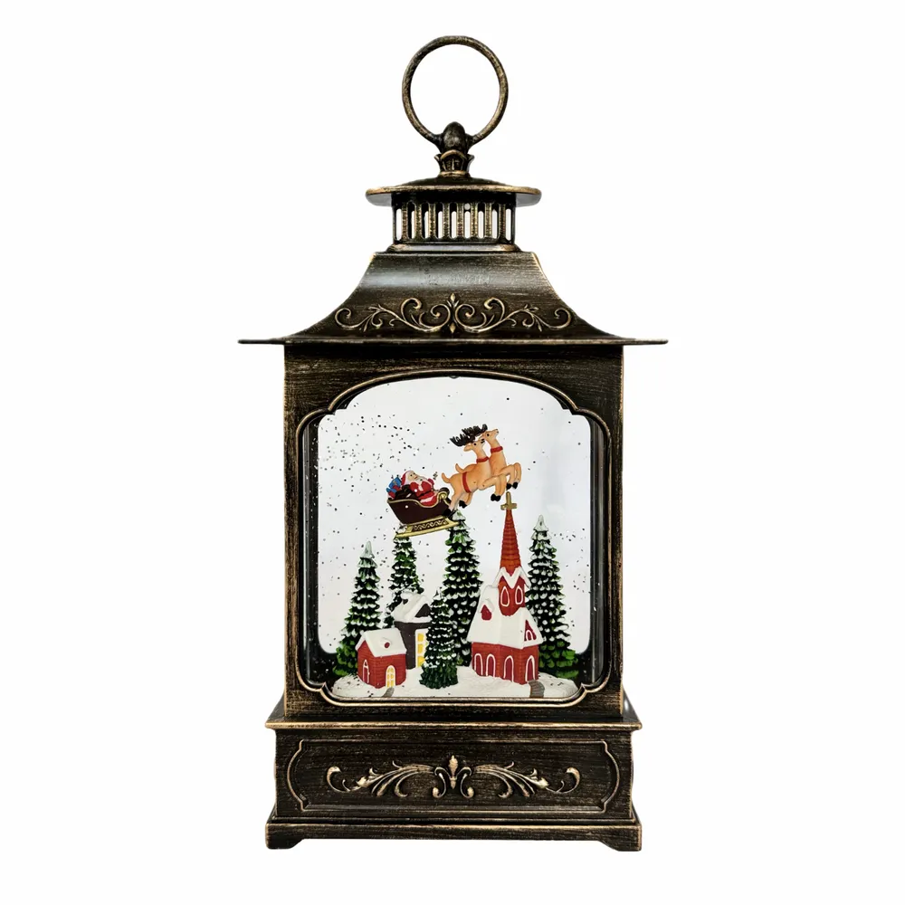 Other Christmas decorations - Christmas LED Lantern Snow Globe – Santa Sleigh Over Village Church (Warm White LED & Music) – DC Option - BLUE STAR B.V.