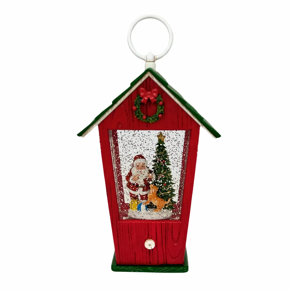 Other Christmas decorations - Christmas LED Lantern Snow Globe – Santa & Deer at Christmas Tree (Warm White LED) – Timer & DC Option - BLUE STAR B.V.