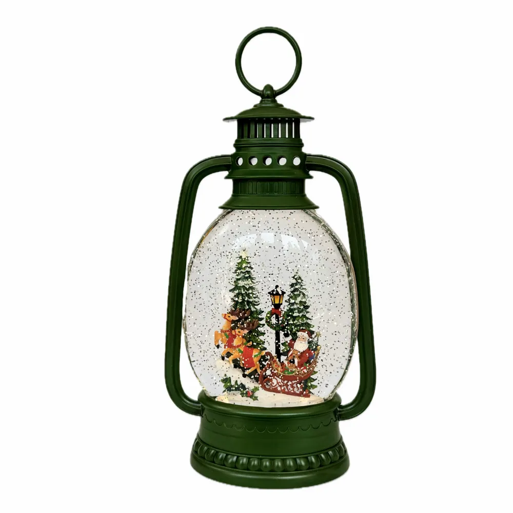 Other Christmas decorations - Christmas LED Lantern Snow Globe – Santa Sleigh & Reindeer Scene (Warm White LED) – Timer & DC Option - BLUE STAR B.V.
