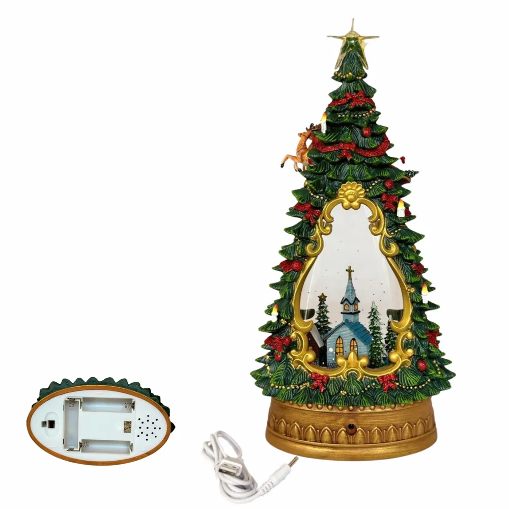 Crèches et santons - Lantern Snow Globe Arbre de Noël LED – Scène d’Église (LED Blanc Chaud) – Minuterie & Option DC - BLUE STAR B.V.