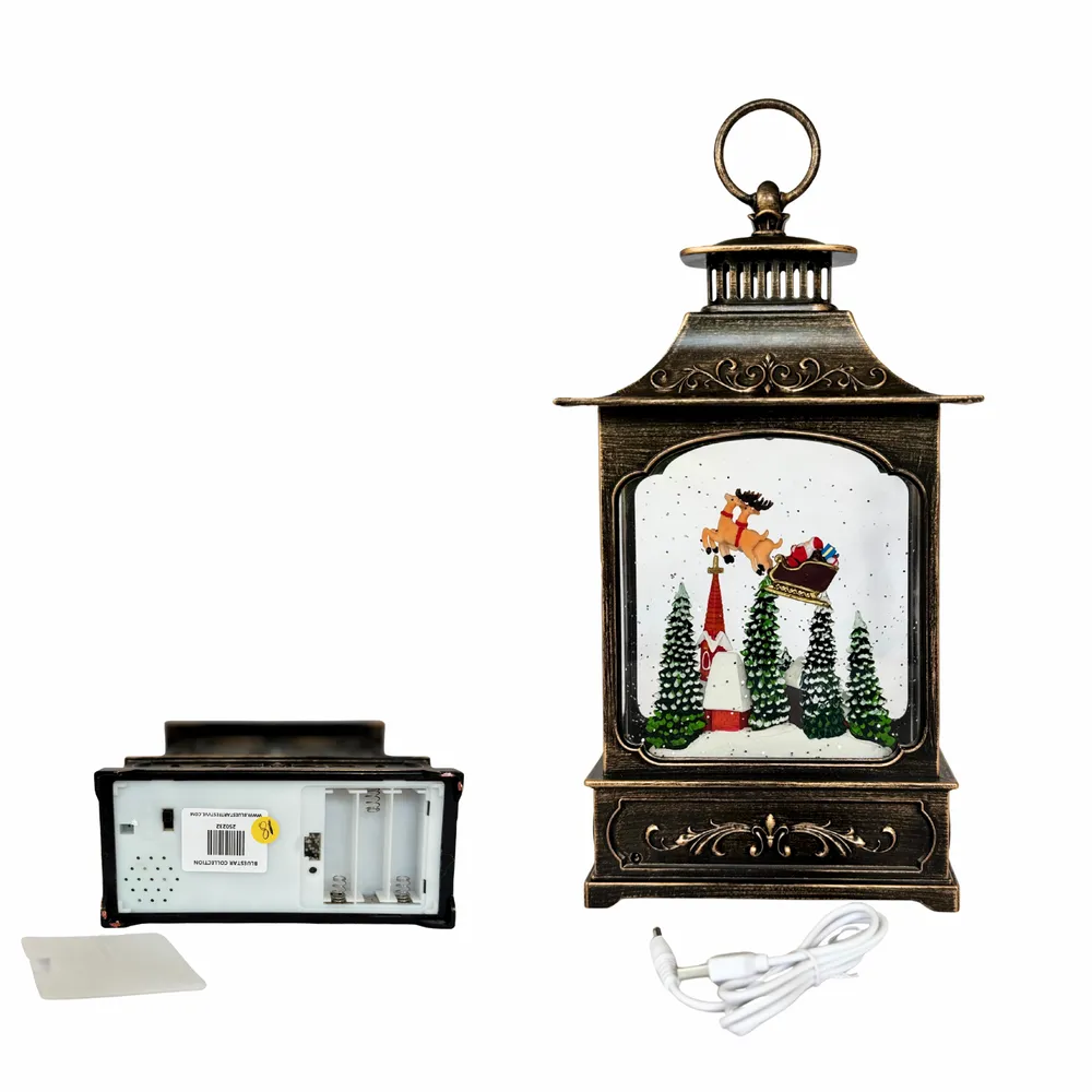 Other Christmas decorations - Christmas LED Lantern Snow Globe – Santa Sleigh Over Village Church (Warm White LED & Music) – DC Option - BLUE STAR B.V.