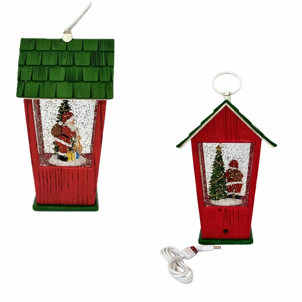 Other Christmas decorations - Christmas LED Lantern Snow Globe – Santa & Deer at Christmas Tree (Warm White LED) – Timer & DC Option - BLUE STAR B.V.