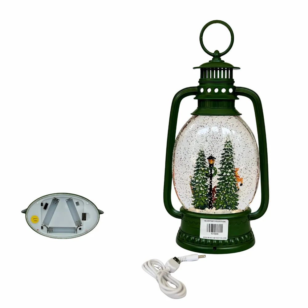 Other Christmas decorations - Christmas LED Lantern Snow Globe – Santa Sleigh & Reindeer Scene (Warm White LED) – Timer & DC Option - BLUE STAR B.V.