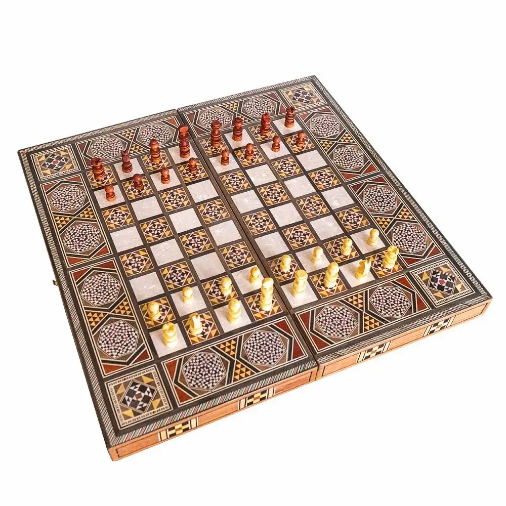 Gifts - Lemon Tree Backgammon & Chess Large Set - MAISON ROSHI - LUXURY ENTERTAINMENT CABINETS