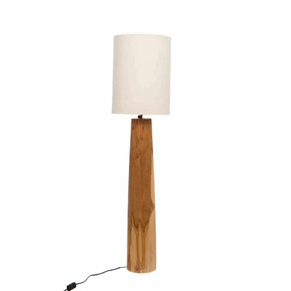 Lampes à poser - Lampe à poser en teck avec abat-jour en lin - AGATHE S - HYDILE