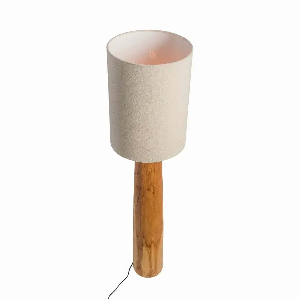 Lampes à poser - Lampe à poser en teck avec abat-jour en lin - AGATHE S - HYDILE
