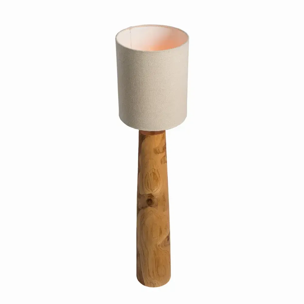 Lampes à poser - Lampe à poser en teck avec abat-jour en lin - AGATHE M - HYDILE