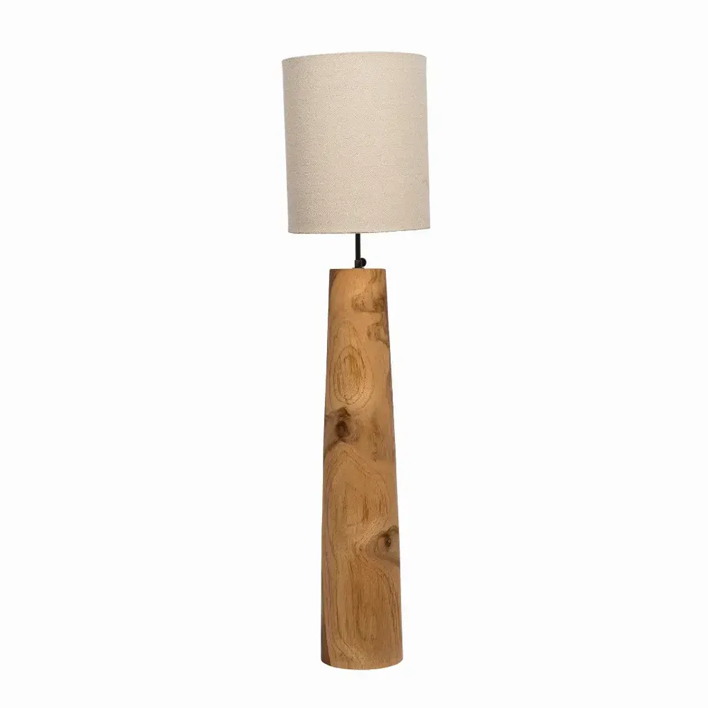 Lampes à poser - Lampe à poser en teck avec abat-jour en lin - AGATHE M - HYDILE