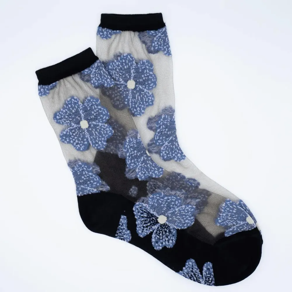Cadeaux - Murano Bleue 39-41 : chaussettes transparentes à fleurs - ATELIER ST EUSTACHE