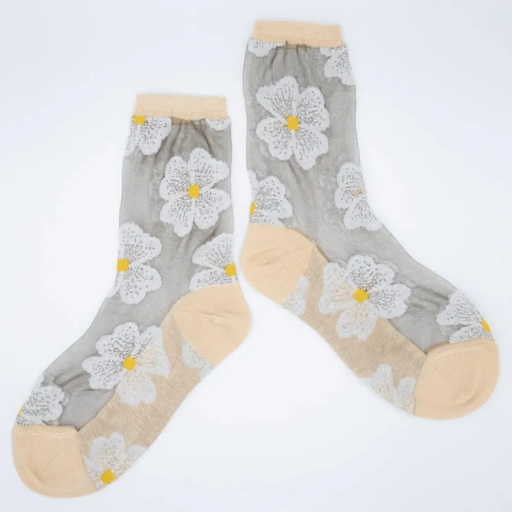 Cadeaux - Murano Crème 36-38 : chaussettes transparentes à fleurs - ATELIER ST EUSTACHE