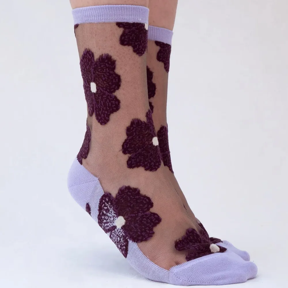 Cadeaux - Murano Violette 36-38 : chaussettes transparentes à fleurs - ATELIER ST EUSTACHE
