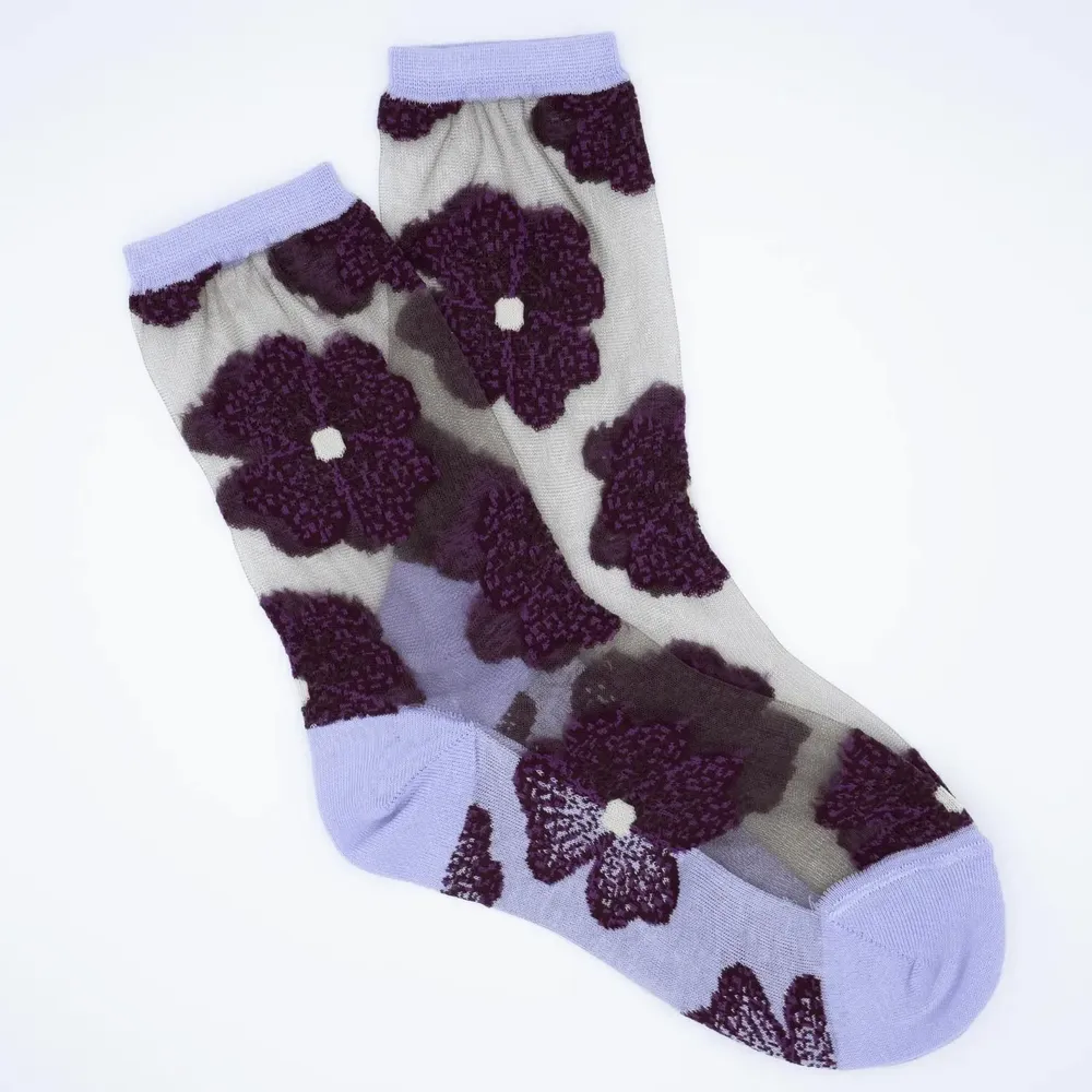 Cadeaux - Murano Violette 36-38 : chaussettes transparentes à fleurs - ATELIER ST EUSTACHE