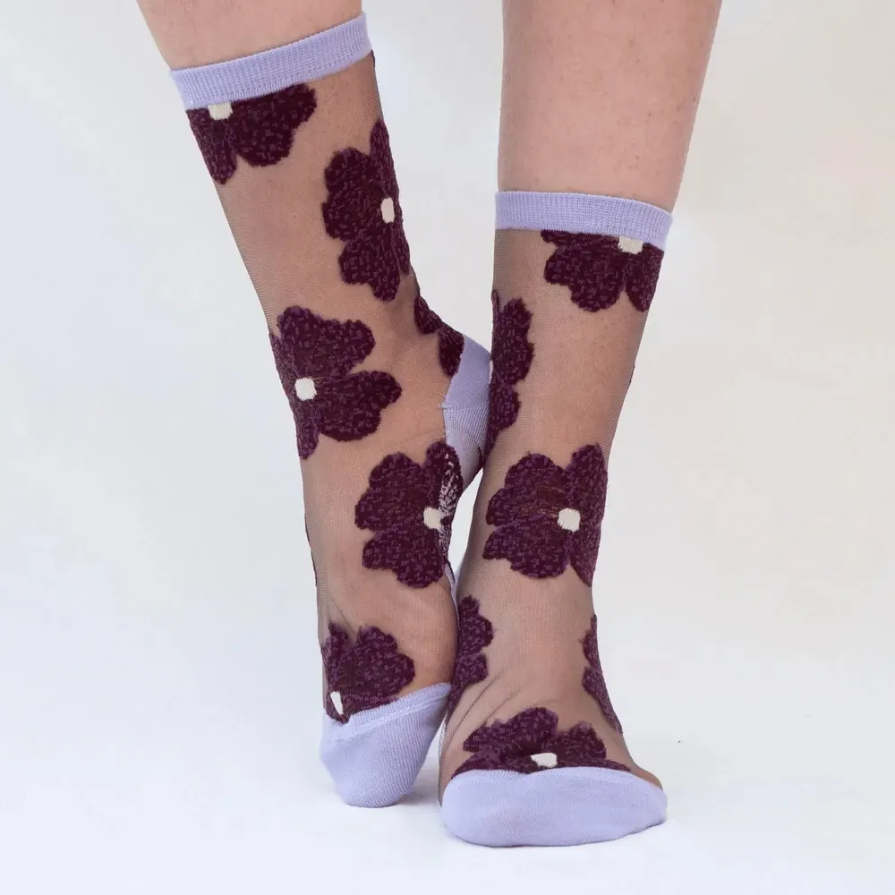 Cadeaux - Murano Violette 36-38 : chaussettes transparentes à fleurs - ATELIER ST EUSTACHE