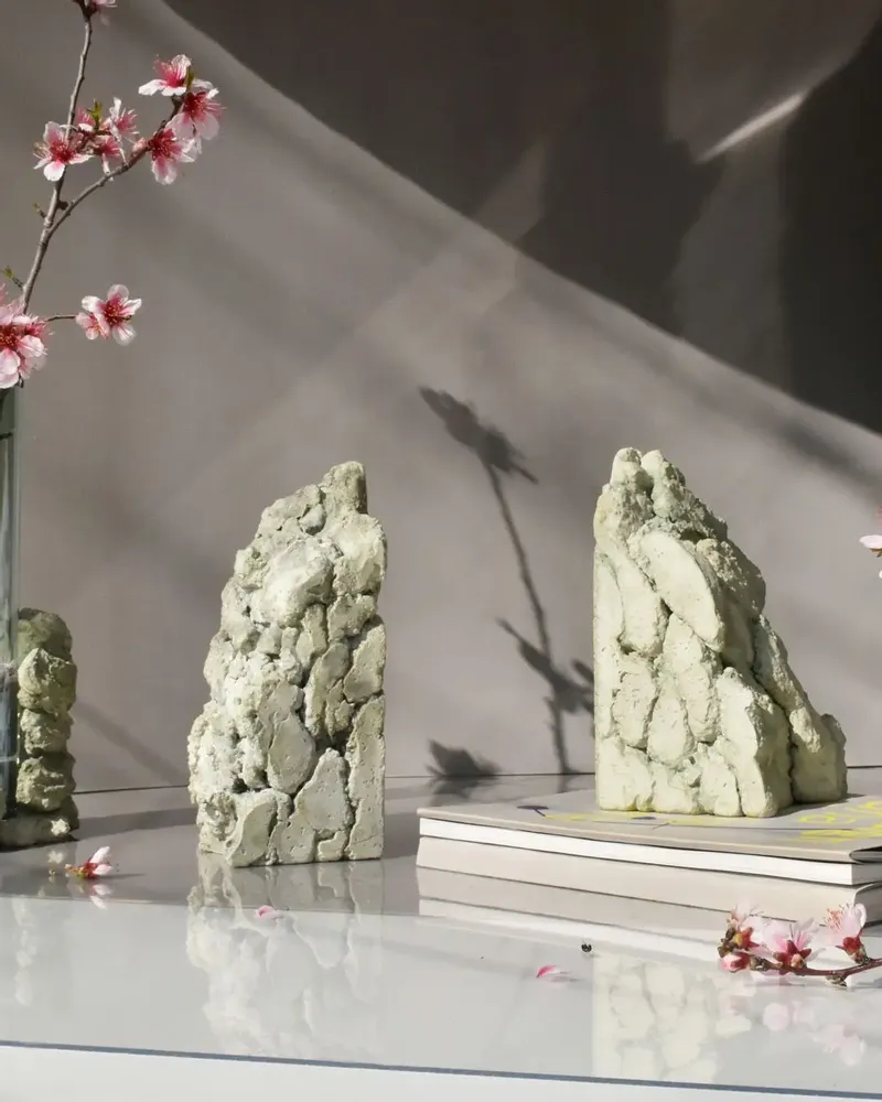 Sculptures, statuettes and miniatures - Catharsis Bookends – Set of Two Stone Sculptures, Sage Green - COKI