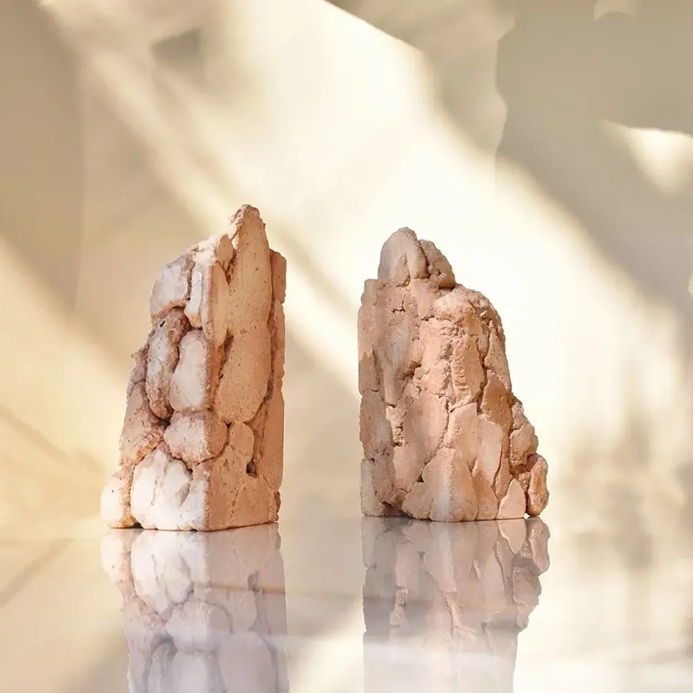Sculptures, statuettes and miniatures - Catharsis Bookends – Set of Two Stone Sculptures, Dusty Coral - COKI