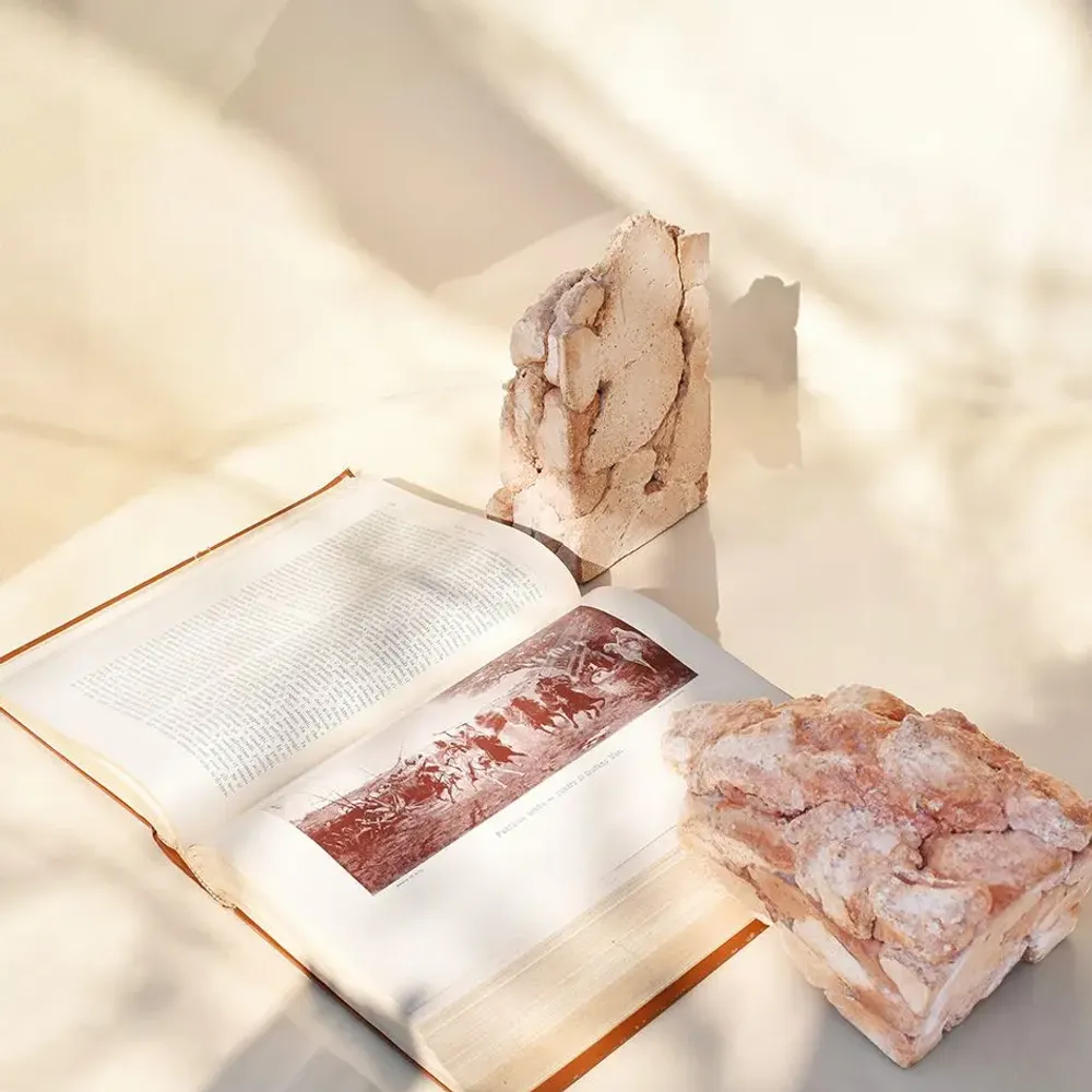 Sculptures, statuettes and miniatures - Catharsis Bookends – Set of Two Stone Sculptures, Dusty Coral - COKI