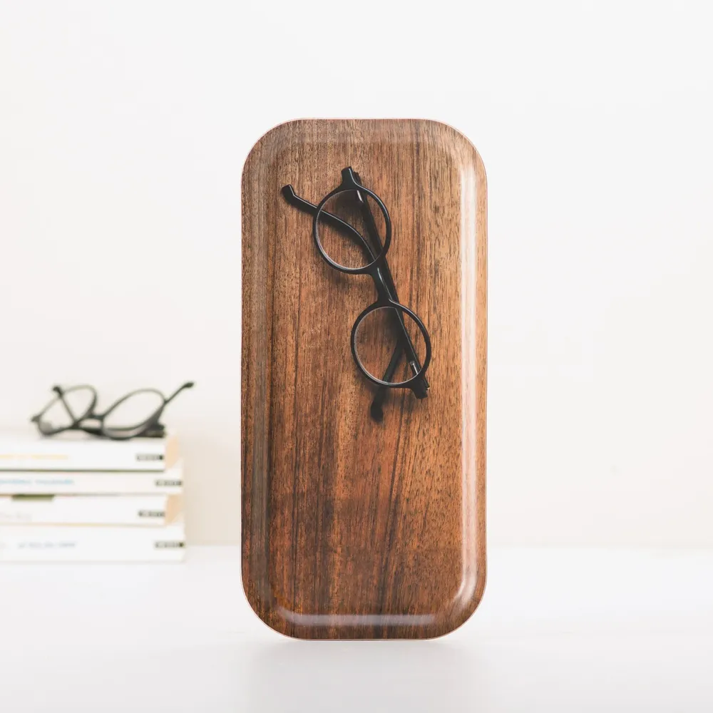 Range-tout - Plateau de service long en bois - Lunettes en trompe-l'œil 15x32 cm - MONBOPLATO