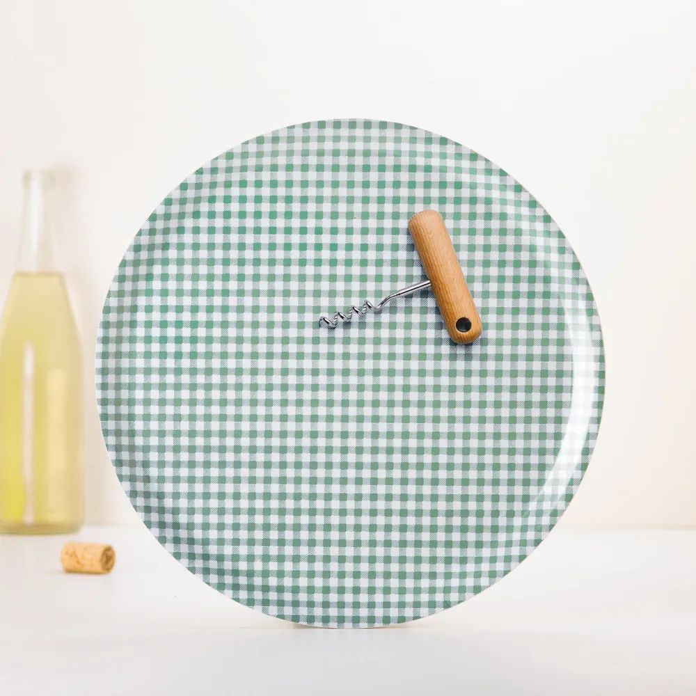 Wine accessories - Round wooden serving tray - Trompe l'oeil corkscrew 38 cm - MONBOPLATO