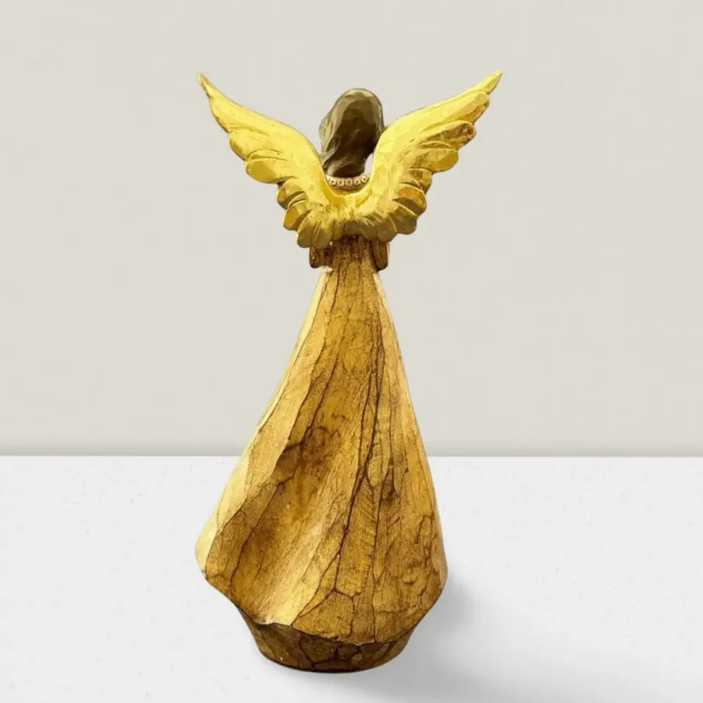 Nativity scenes and santons - Christmas Angel Figurine – Violin Design – Rustic Carved Look - BLUE STAR B.V.