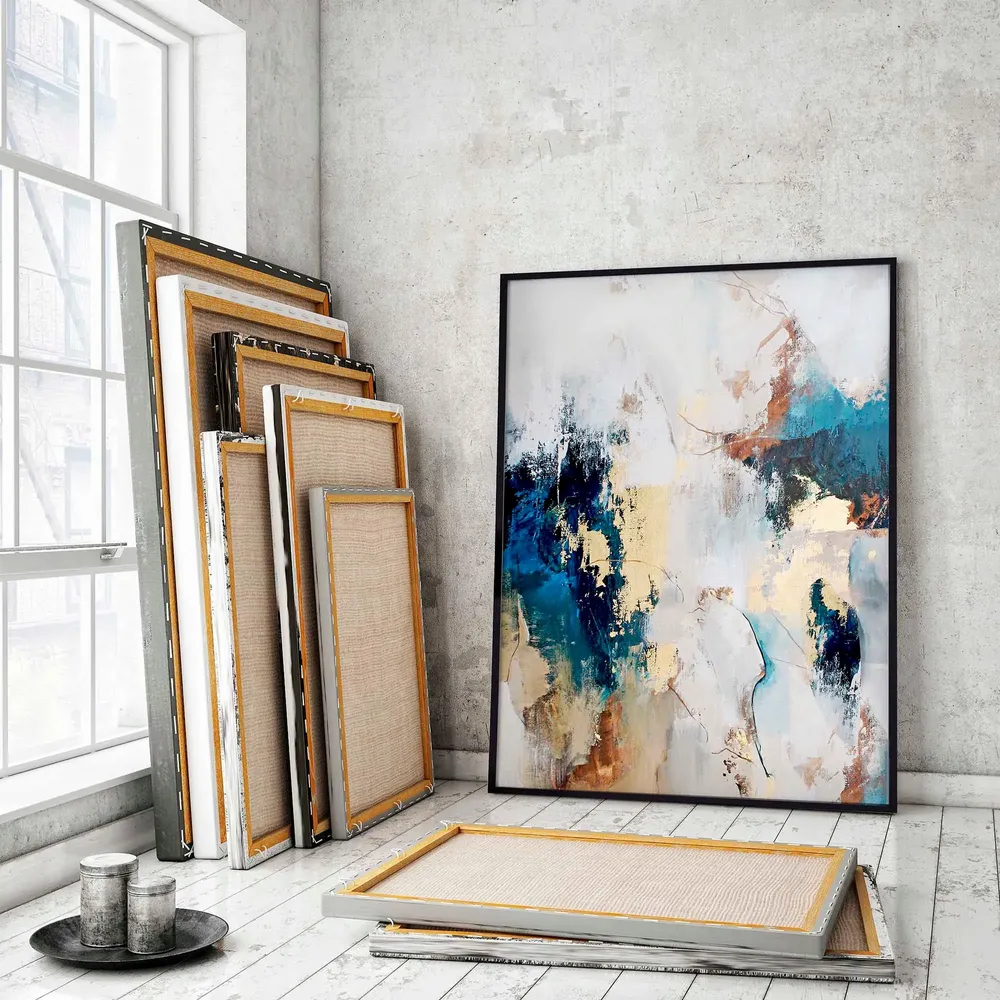 Tableaux - Série de peintures abstraites faites à la main en bleu et or « Flow » - MATISS ART STUDIO