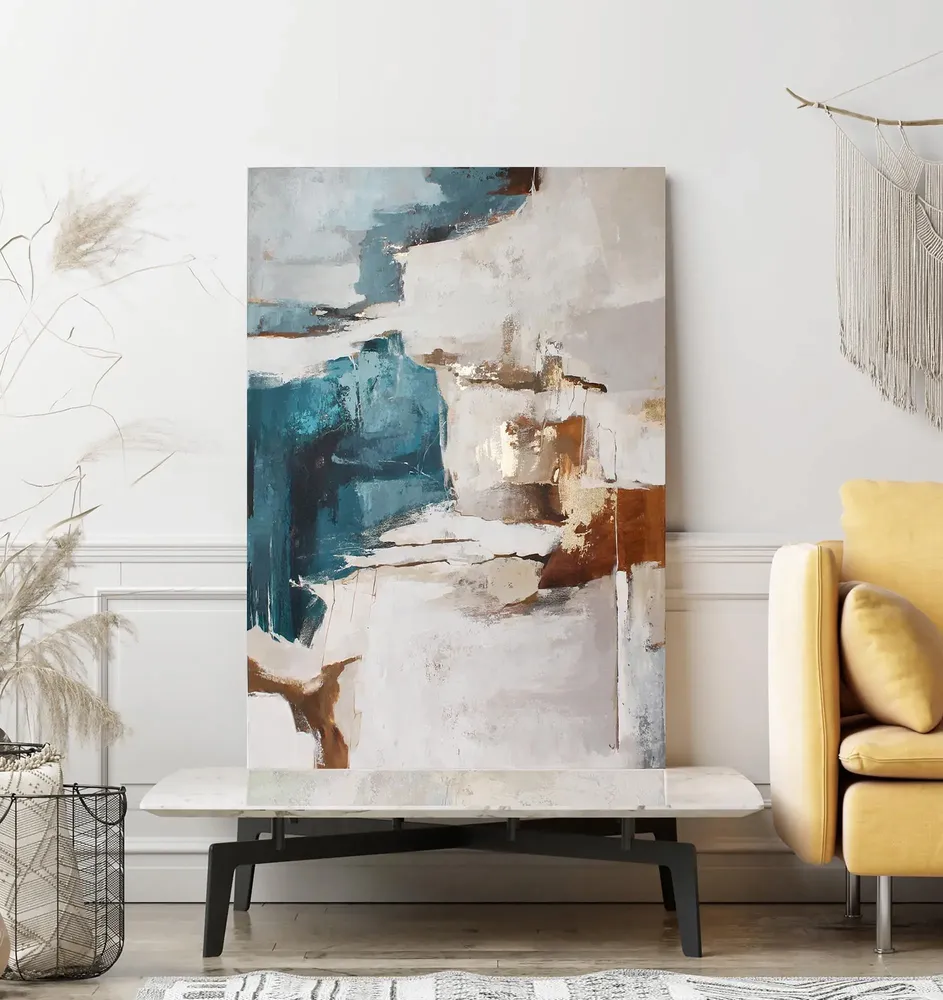 Tableaux - Série de peintures abstraites faites à la main en bleu et or « Flow » - MATISS ART STUDIO