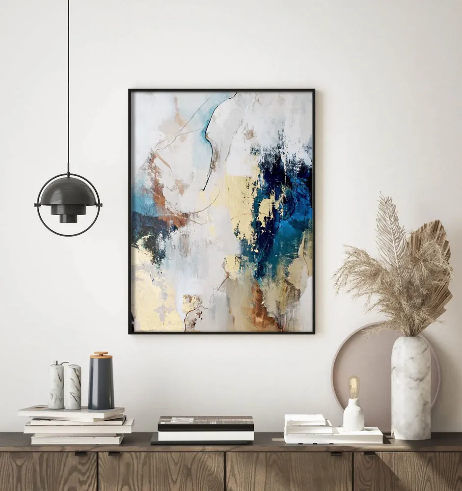 Tableaux - Série de peintures abstraites faites à la main en bleu et or « Flow » - MATISS ART STUDIO