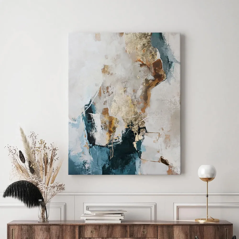 Tableaux - Série de peintures abstraites faites à la main en bleu et or « Flow » - MATISS ART STUDIO