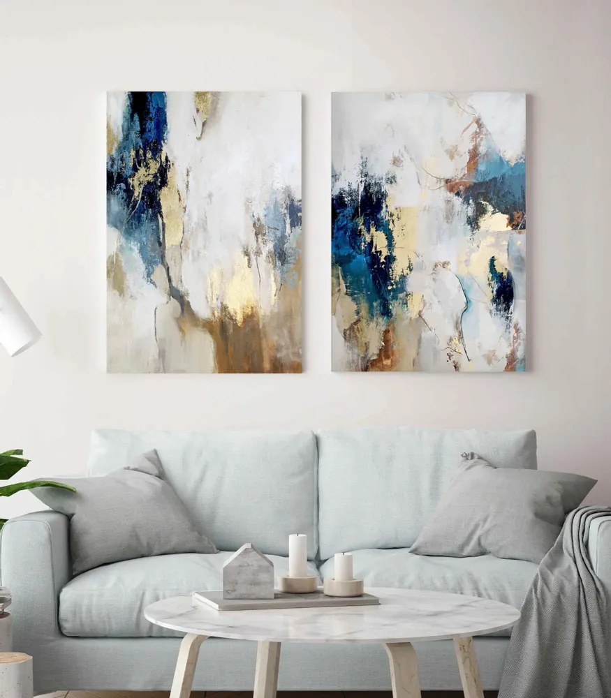 Tableaux - Série de peintures abstraites faites à la main en bleu et or « Flow » - MATISS ART STUDIO
